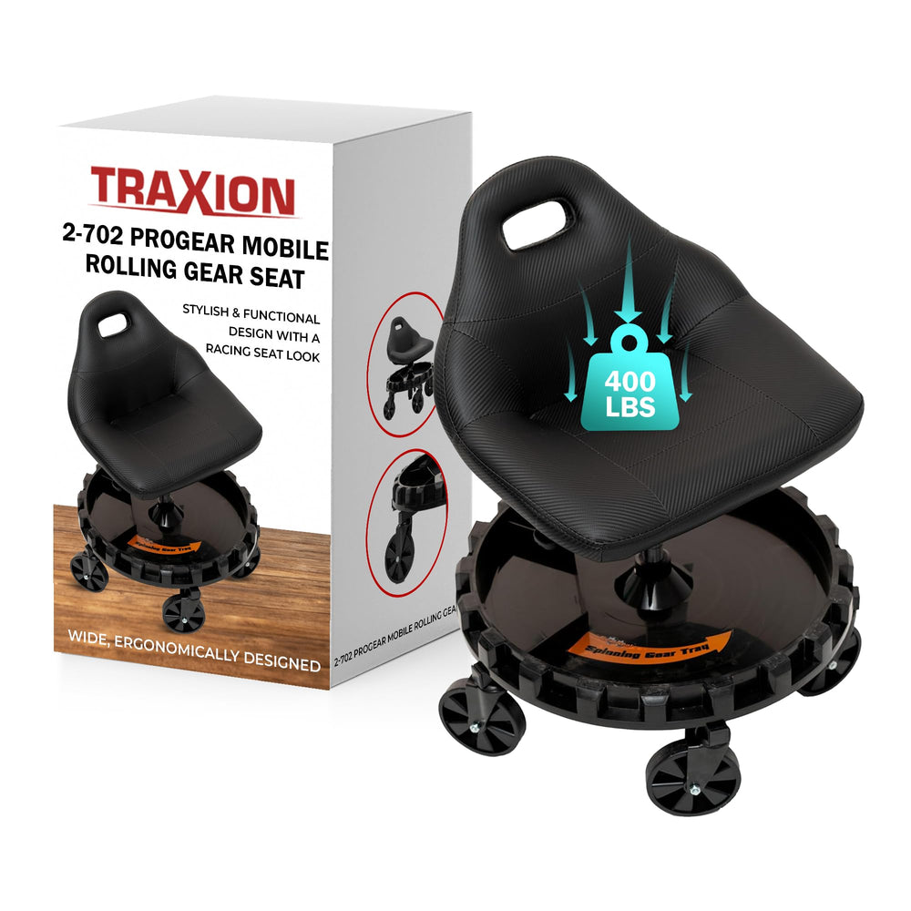 Traxion front view of ProGear seat showing tray and benefit of organized access