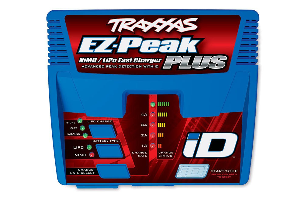 Traxxas EZ-Peak Plus connected to a Traxxas iD battery demonstrating automatic recognition and charge