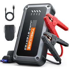 TREKURE front view showing compact jump starter and controls, fast vehicle recovery benefit