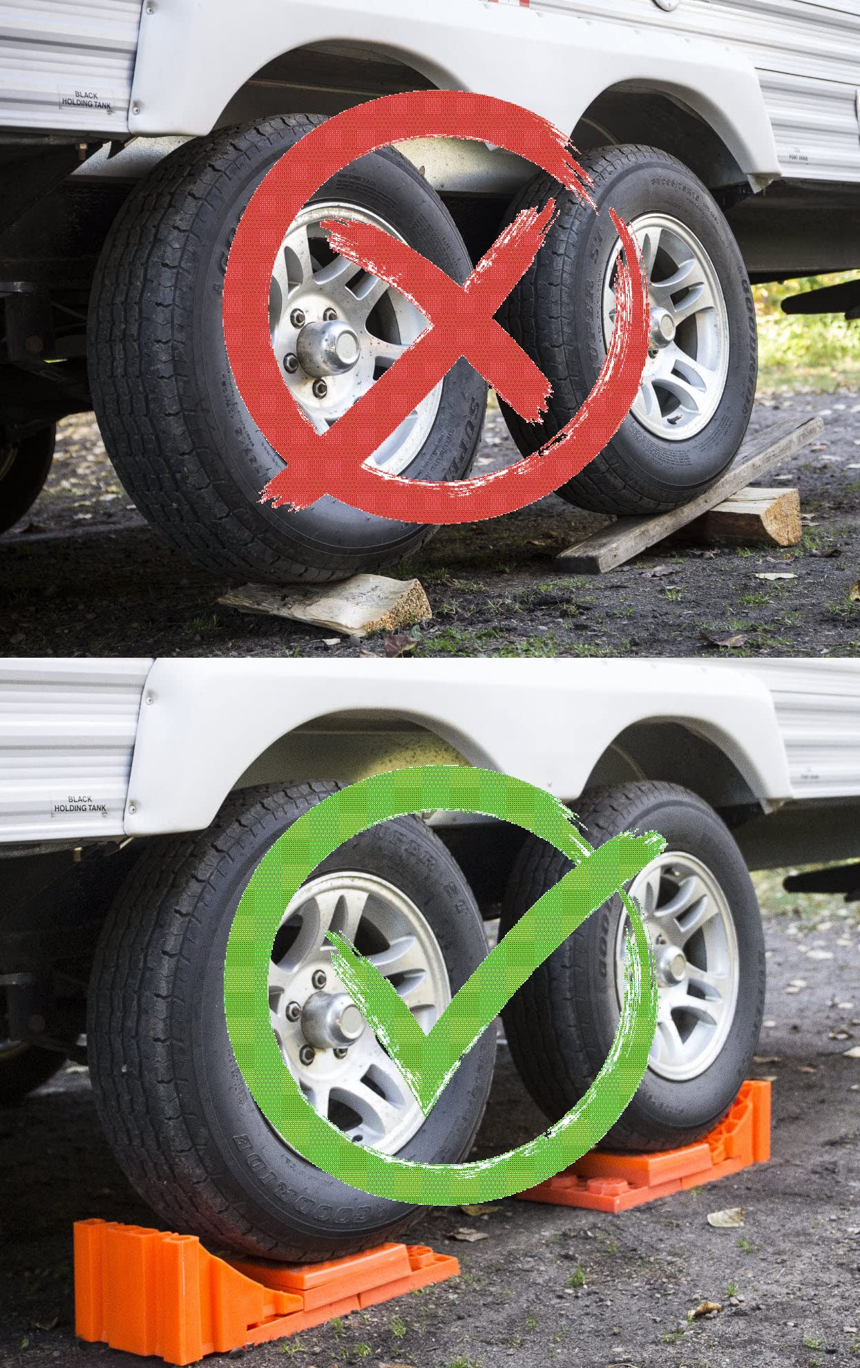 Tri-Lynx blocks supporting dual wheel configuration for balanced elevation