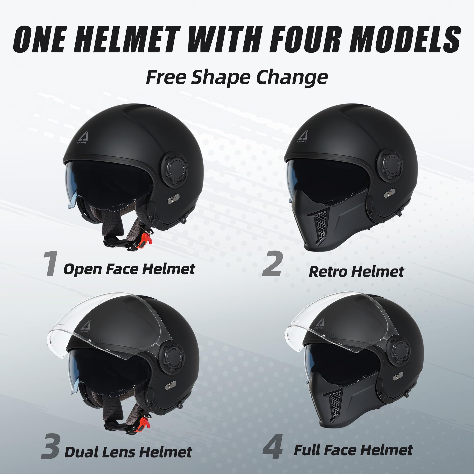 TRIANGLE helmet outer shield close-up showing clear view and easy removal