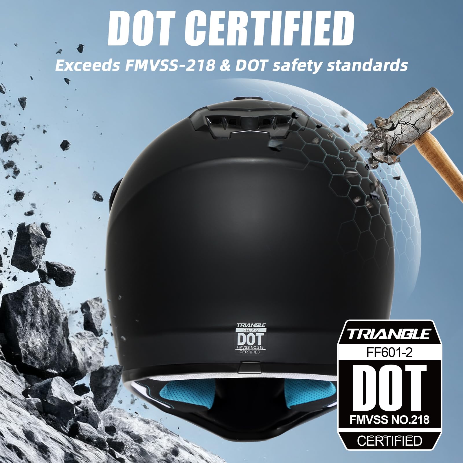 TRIANGLE helmet side profile highlighting sturdy ABS shell and coverage
