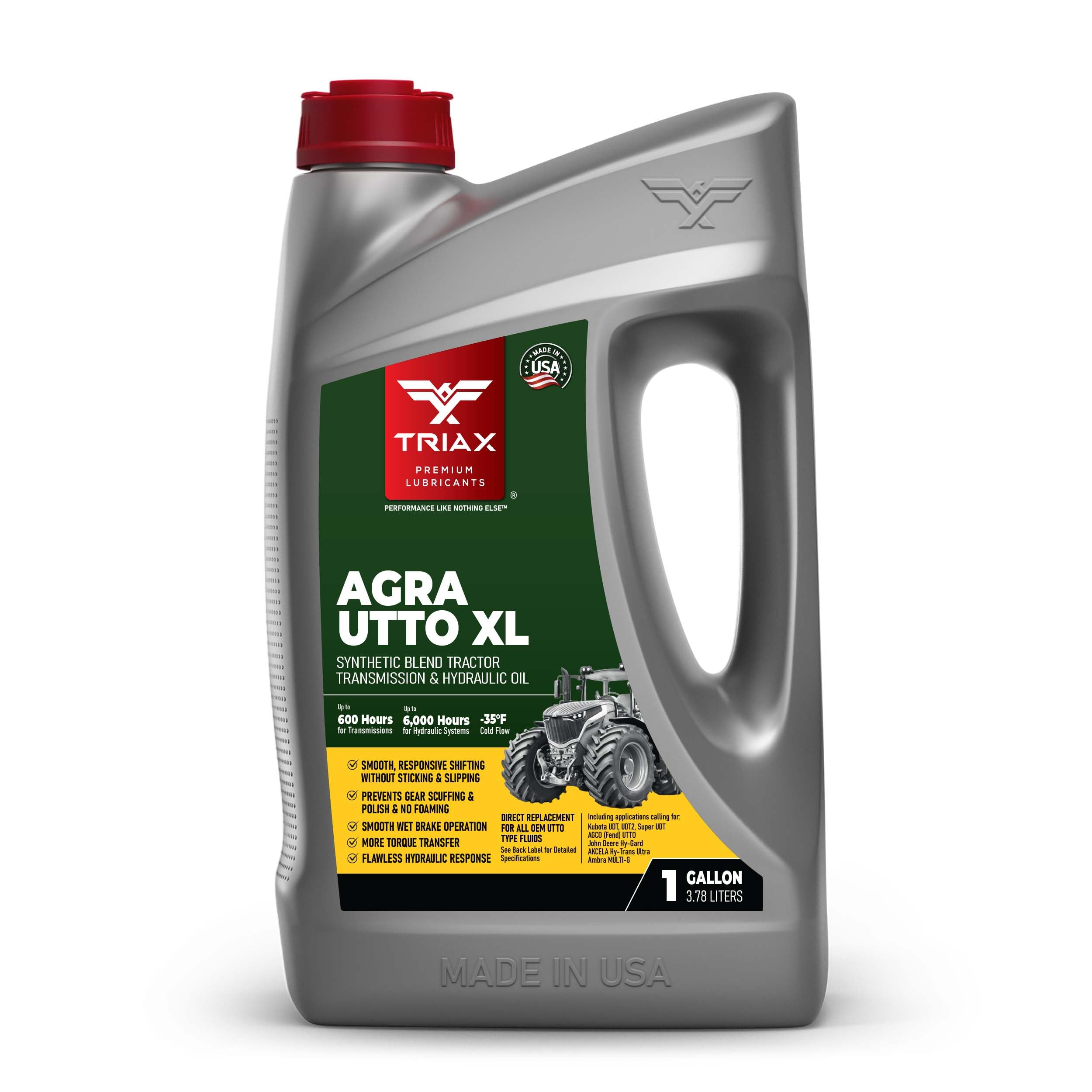 Triax Agra UTTO XL front label showing product identity and benefits