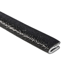 TRIM-LOK front view of black pebble edge trim showing profile and length, offers clean finished edge