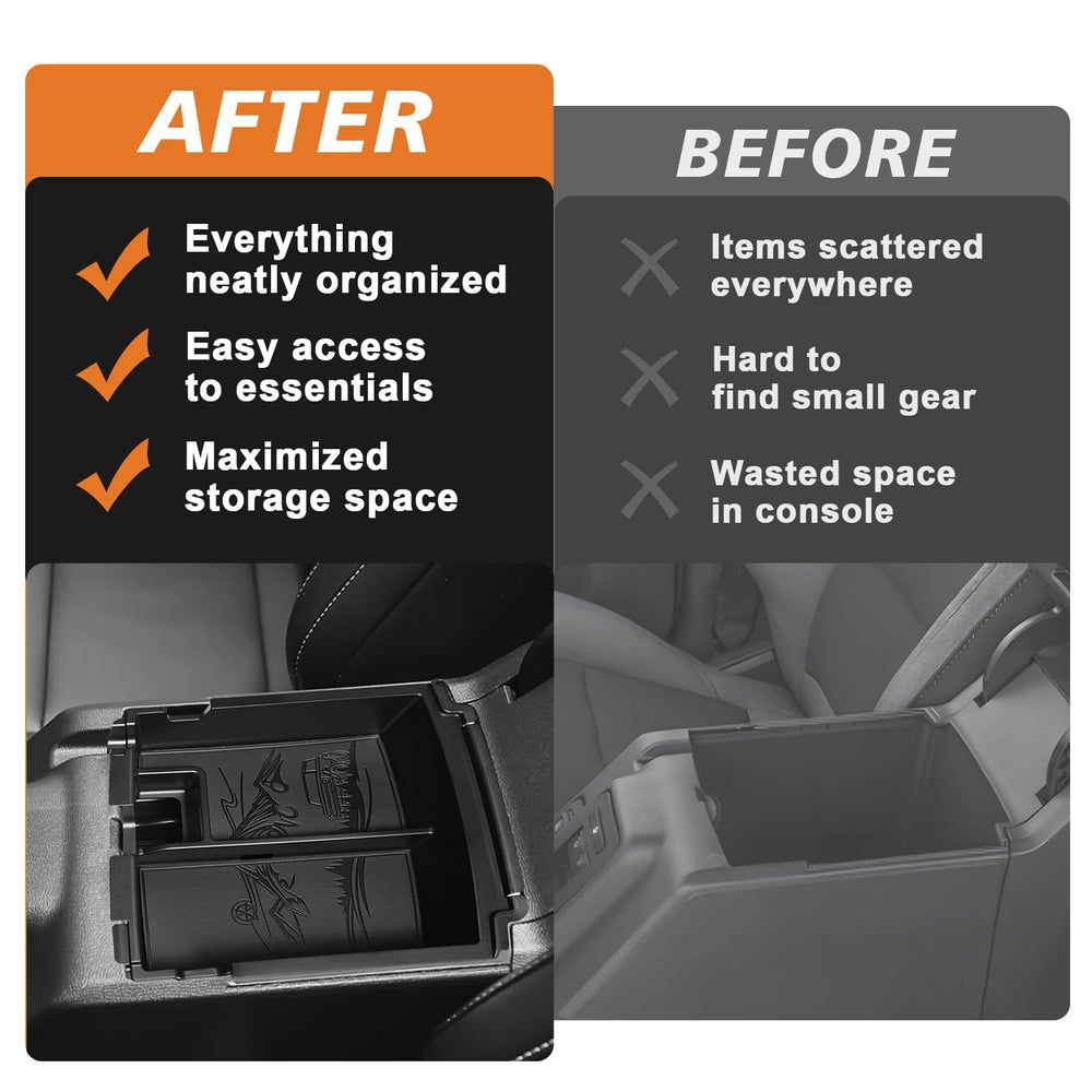 TripleAliners side profile view inside armrest benefit: maximized storage organization