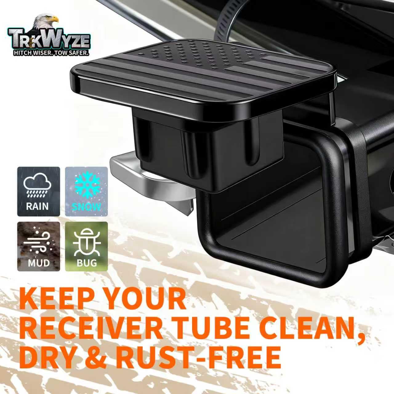 TrkWyze embossed aluminum detail highlighting texture and UV protection benefits