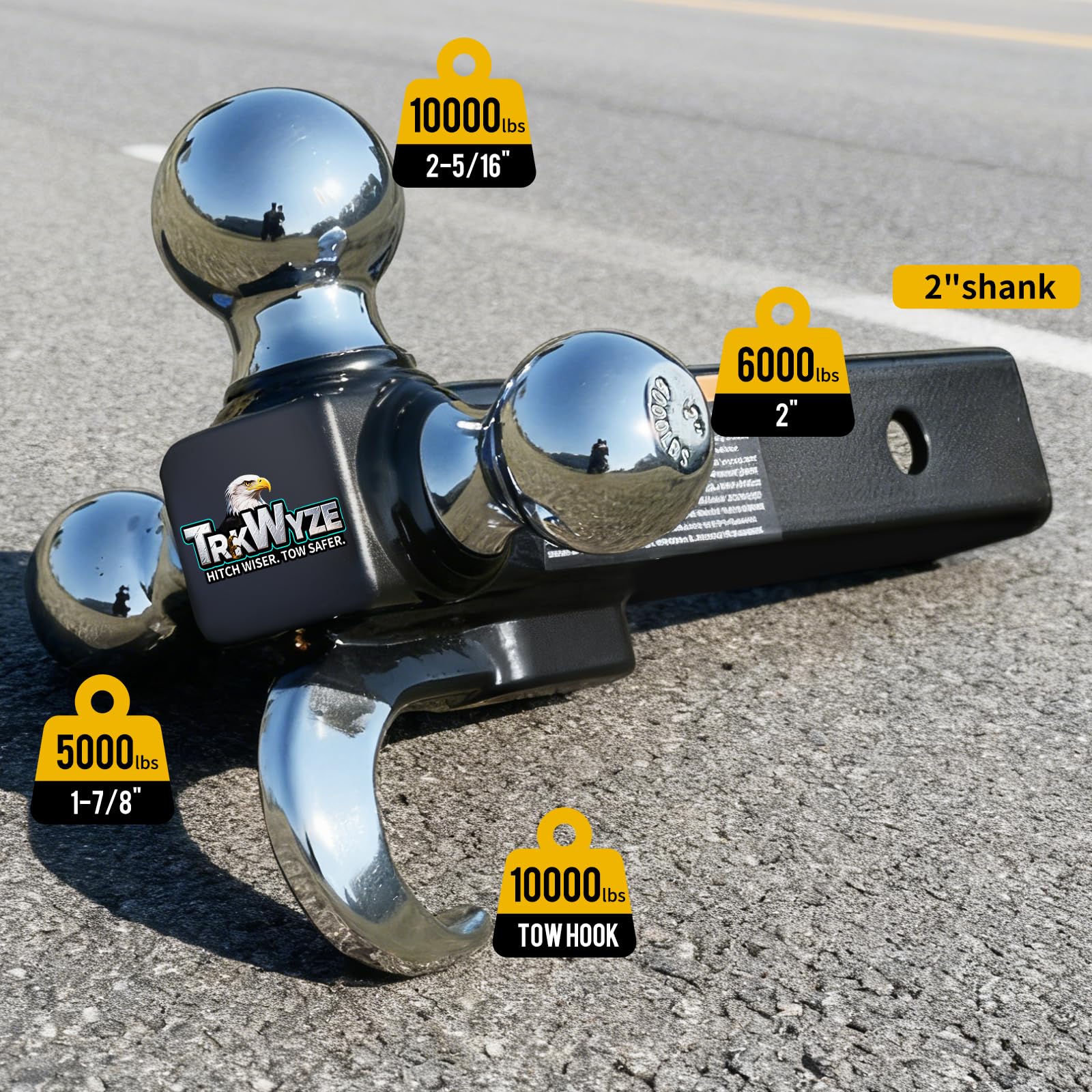 TrkWyze chrome ball close-up highlighting corrosion resistance and smooth finish