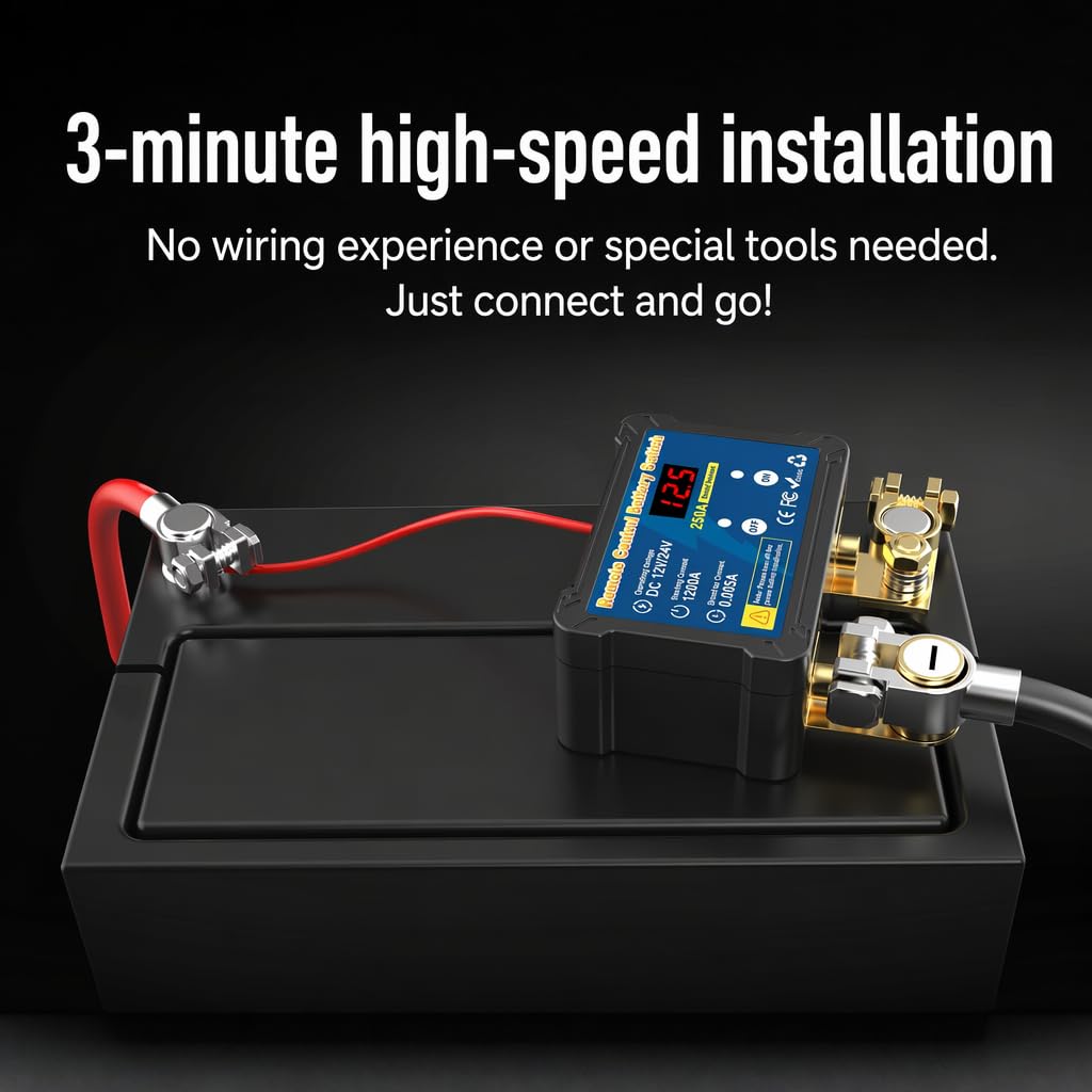 Trosfina installed on RV battery in campsite preserving battery life during storage