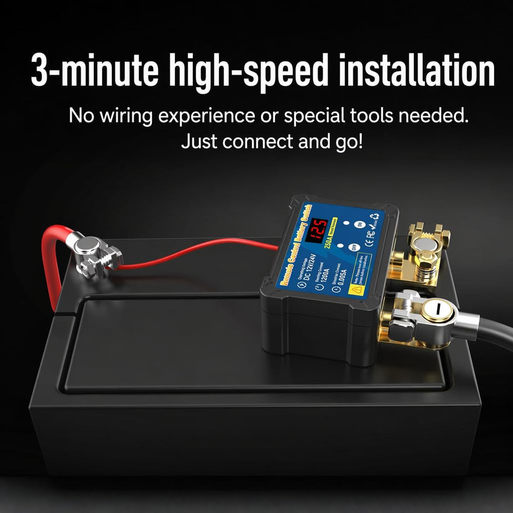 Trosfina installed on RV battery in campsite preserving battery life during storage