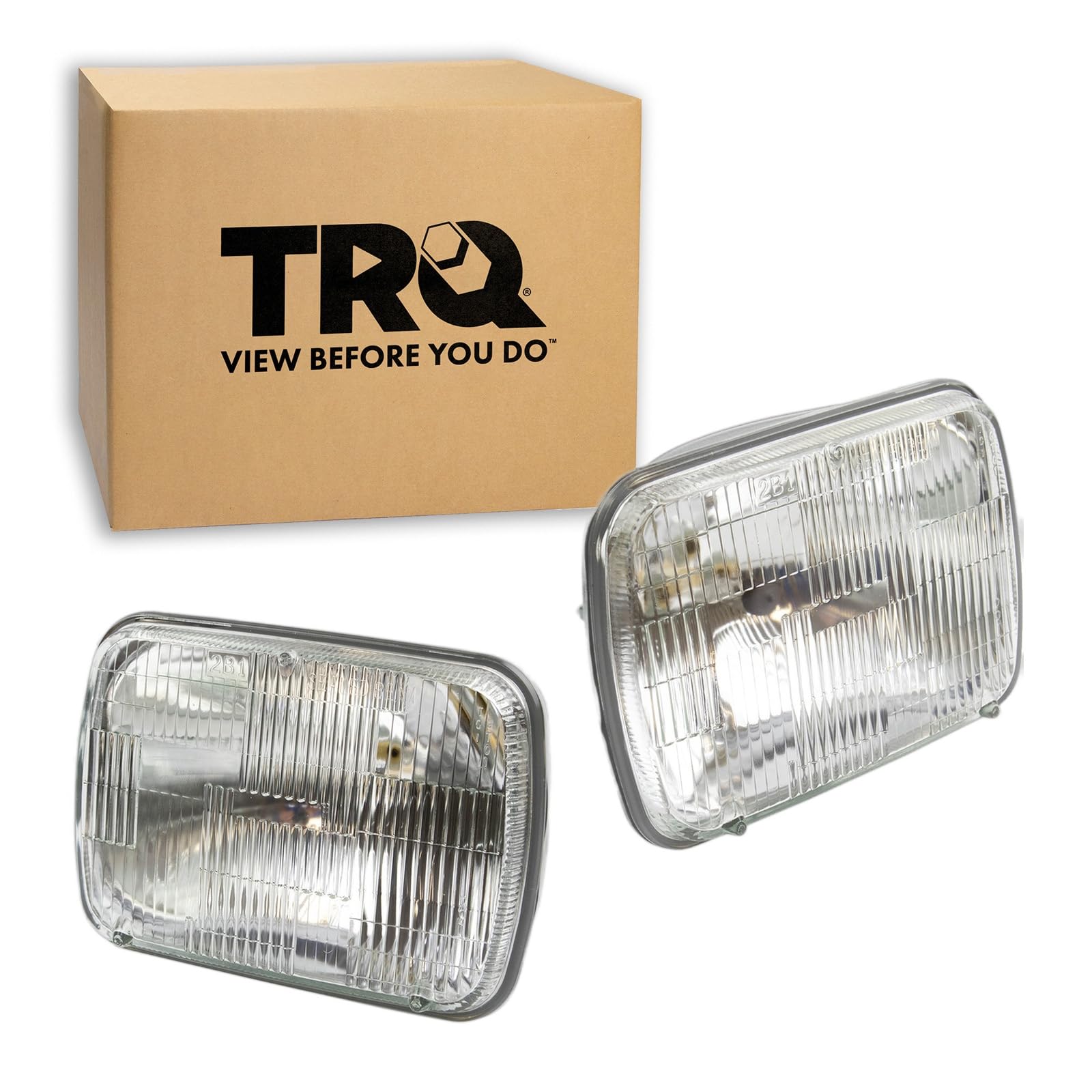 TRQ headlight packaging and manual showing included references and installation guide