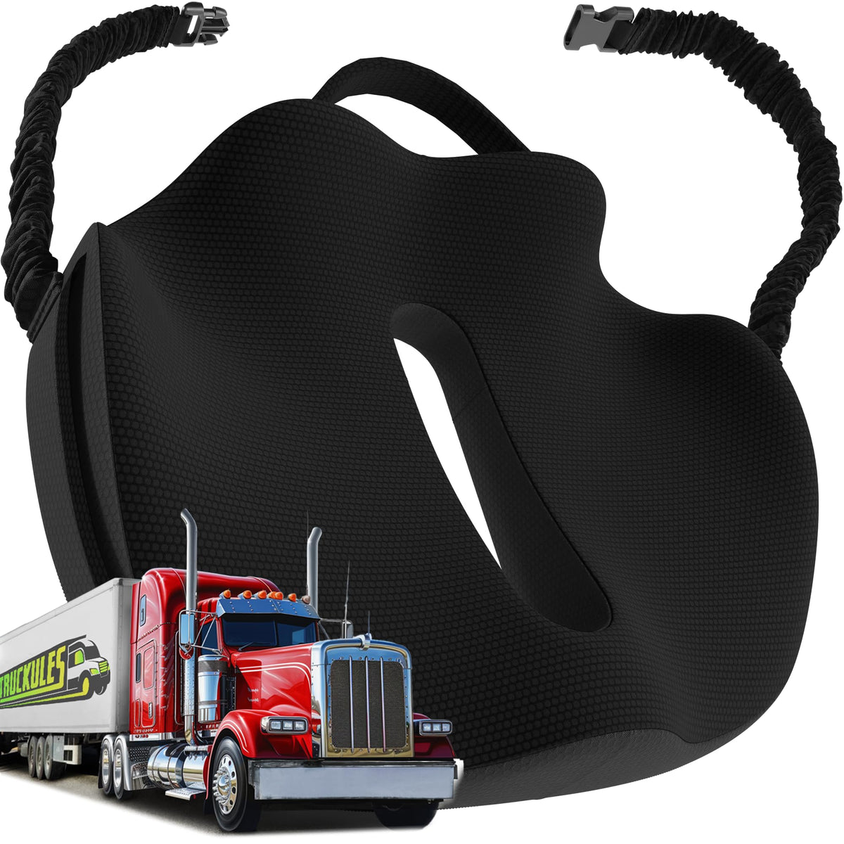 Truckules front view of large big rig seat cushion showing durable cover and comfort