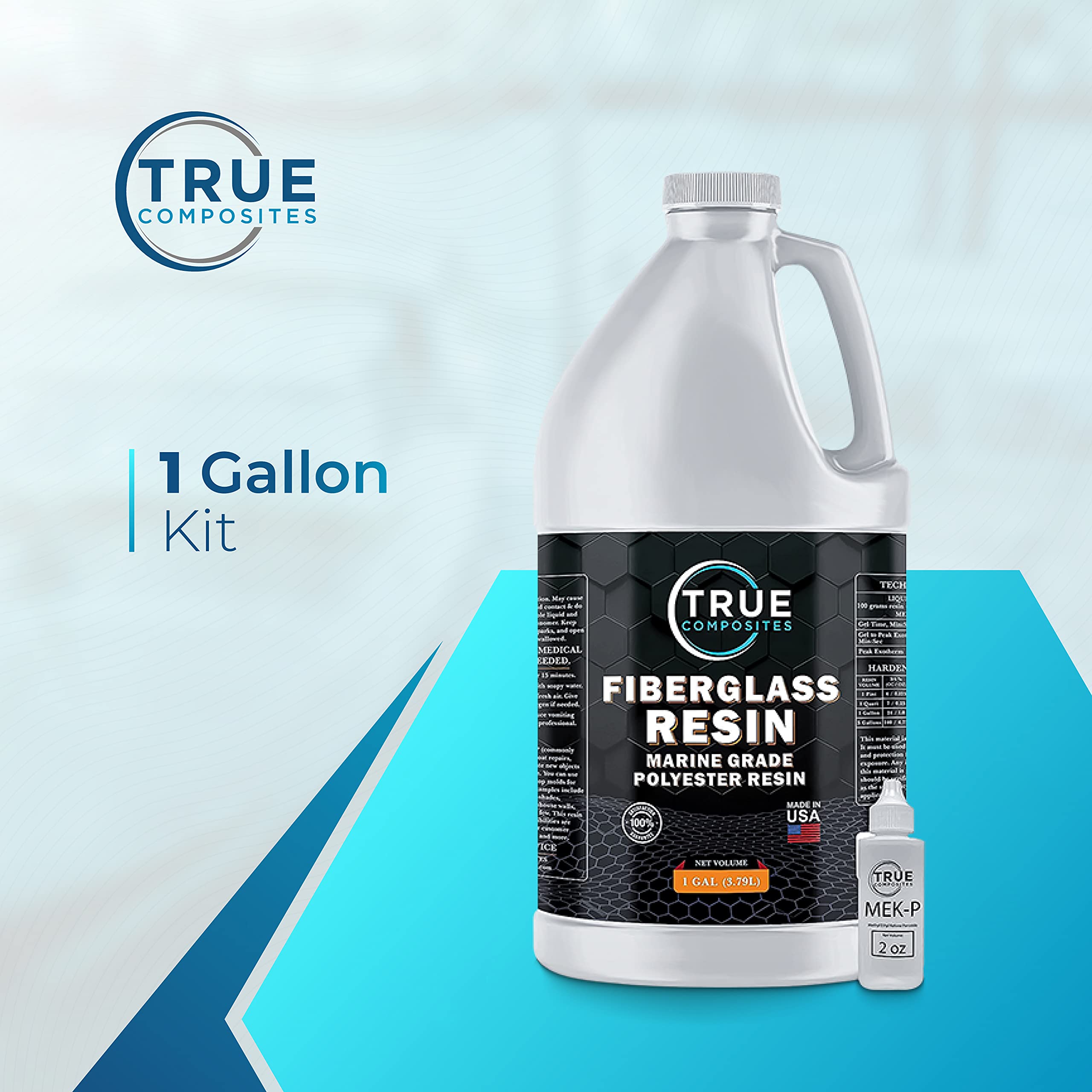 True Composites label close-up highlighting resin specifications and easy identification benefit