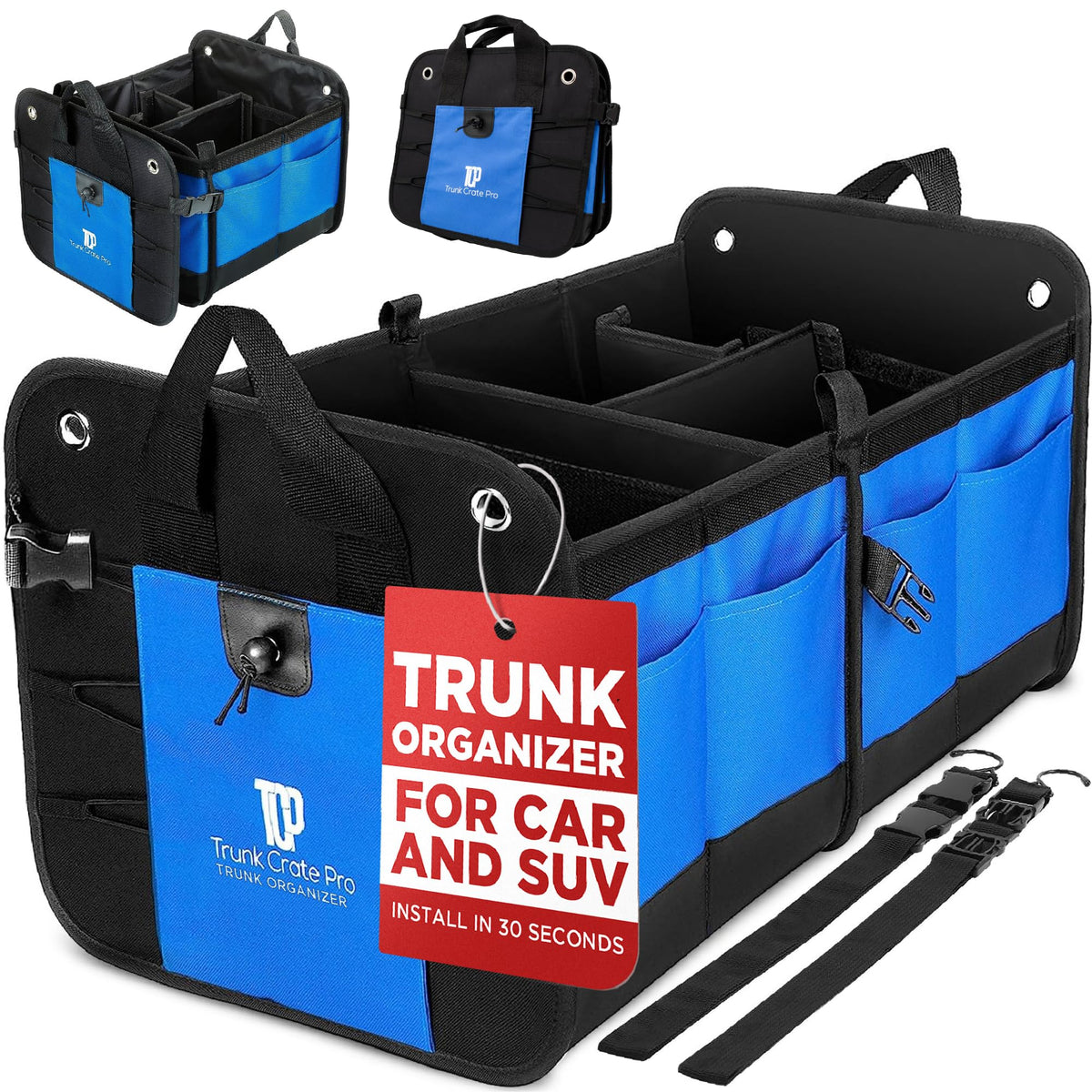 TRUNKCRATEPRO front view showing large organized compartments and sturdy shape