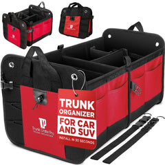 TRUNKCRATEPRO front view red organizer showing roomy compartments for neat storage