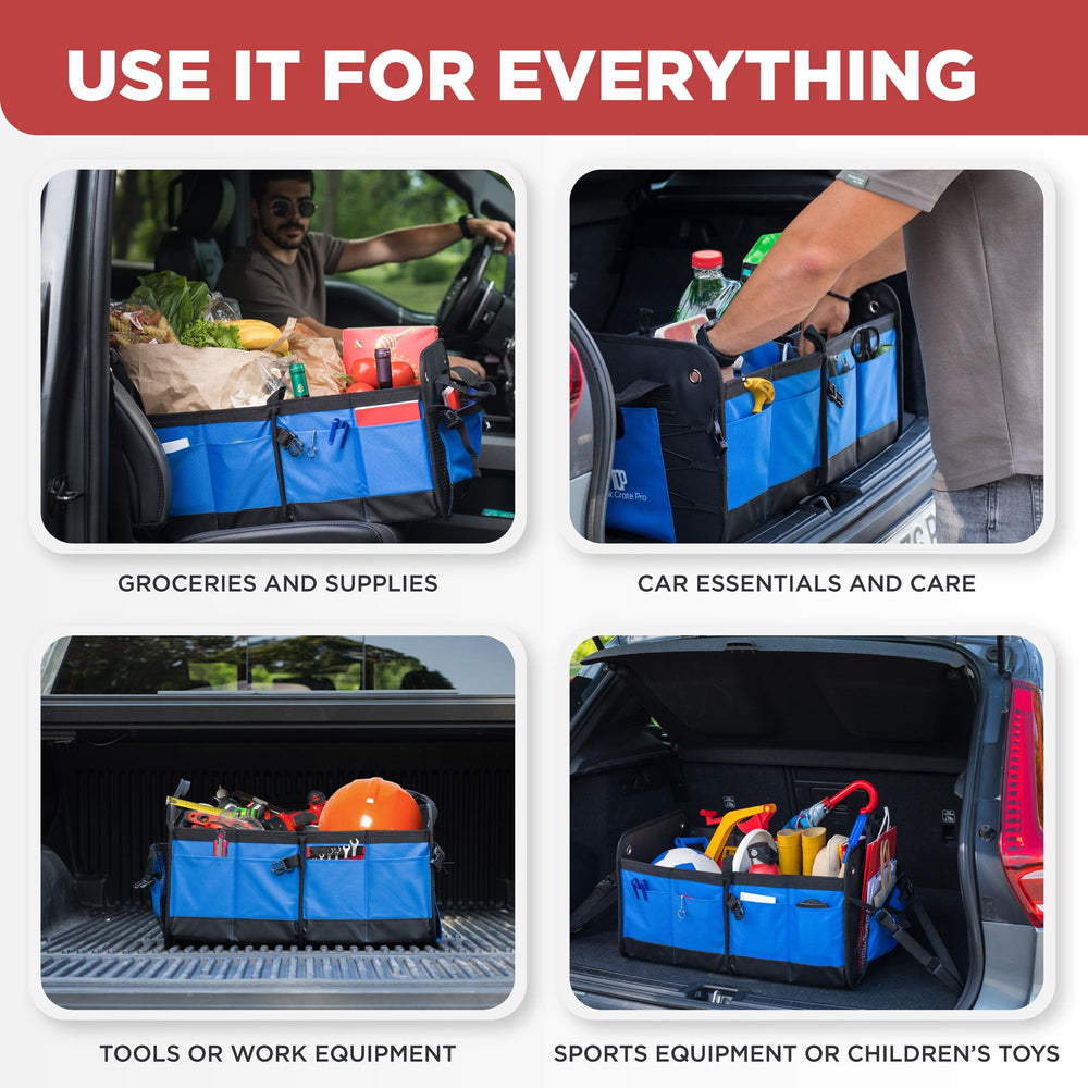 TRUNKCRATEPRO half-fold seat organizer demonstrating versatile use
