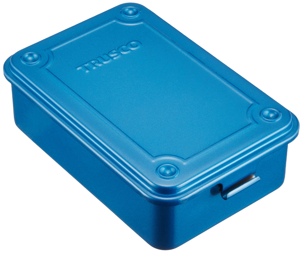 Trusco front view showing sturdy blue box and space-saving benefit