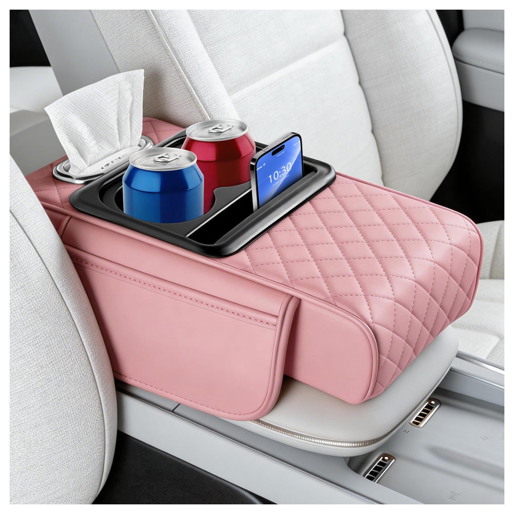 TSIEBRV front view of pink console cover providing organized armrest