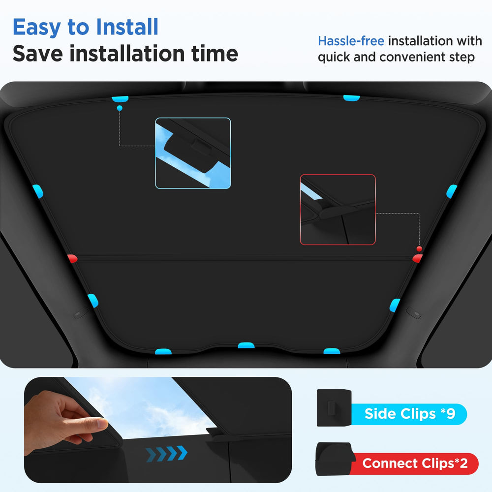 TSLDRV folded sunshade in storage bag in trunk emphasizing compact portability benefit