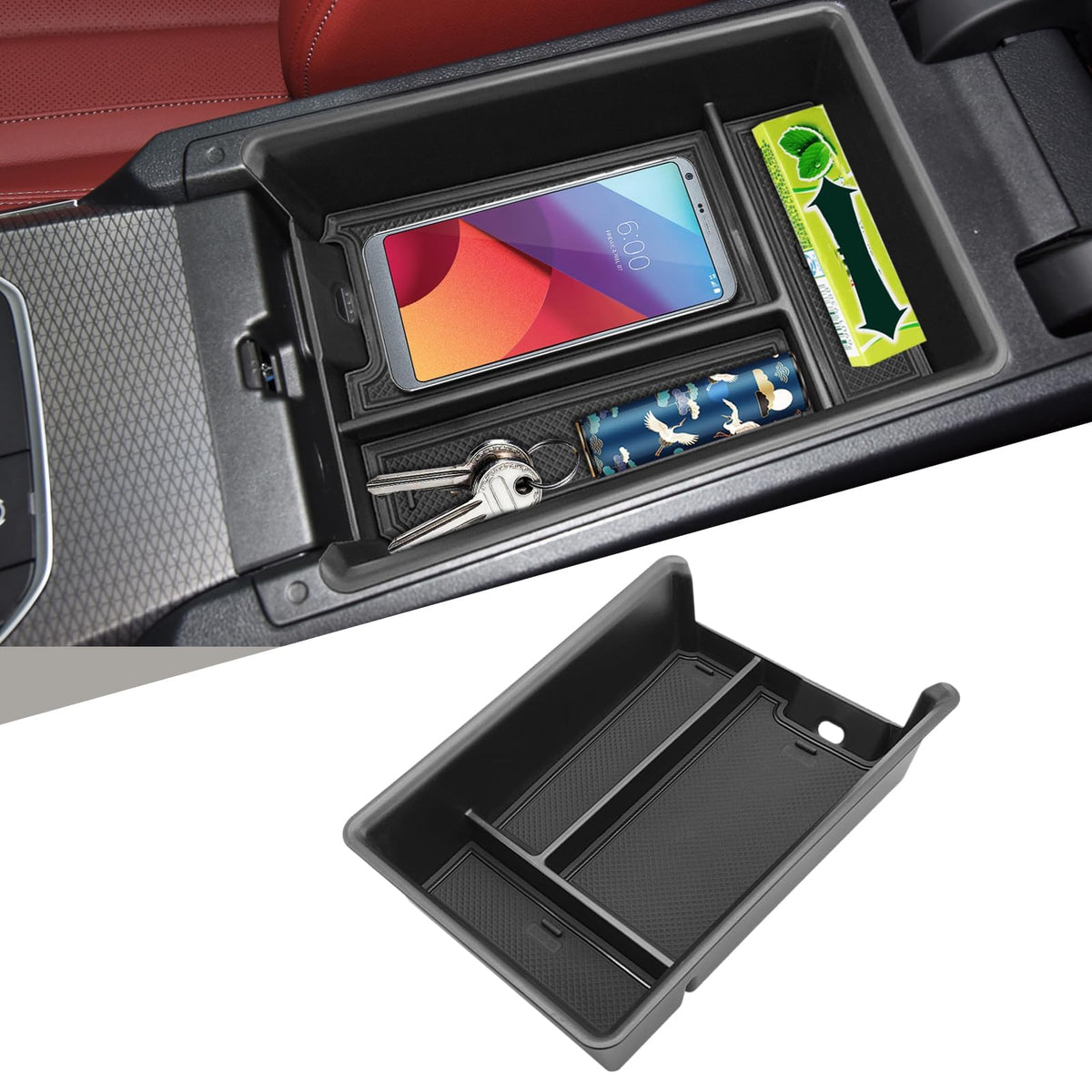TTCR-II front view of console organizer showing clean fit and extra storage benefits