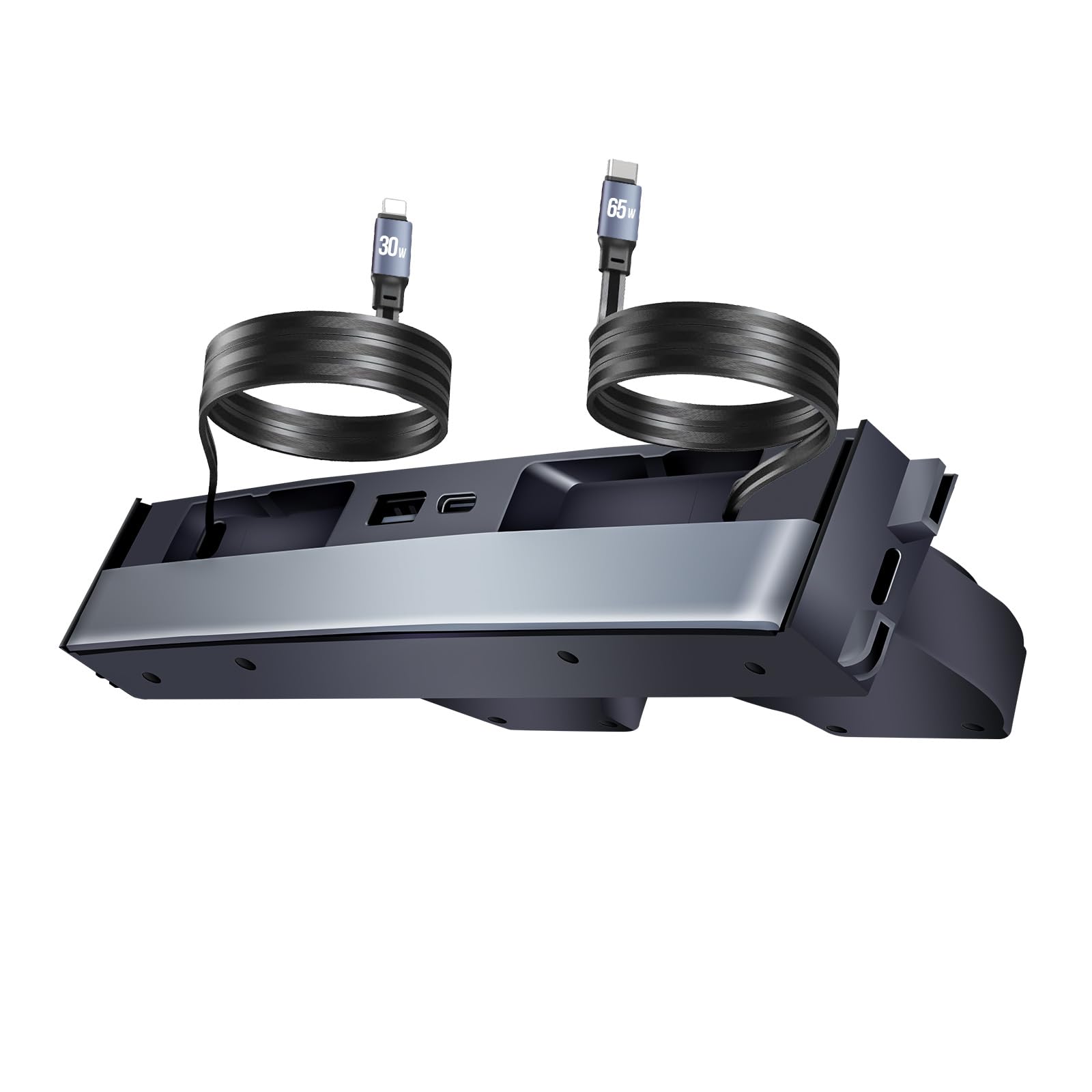 TUDEAO hub front view installed in Tesla console showing neat charging