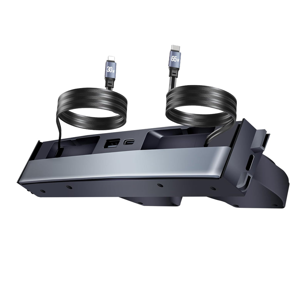 TUDEAO hub front view installed in Tesla console showing neat charging