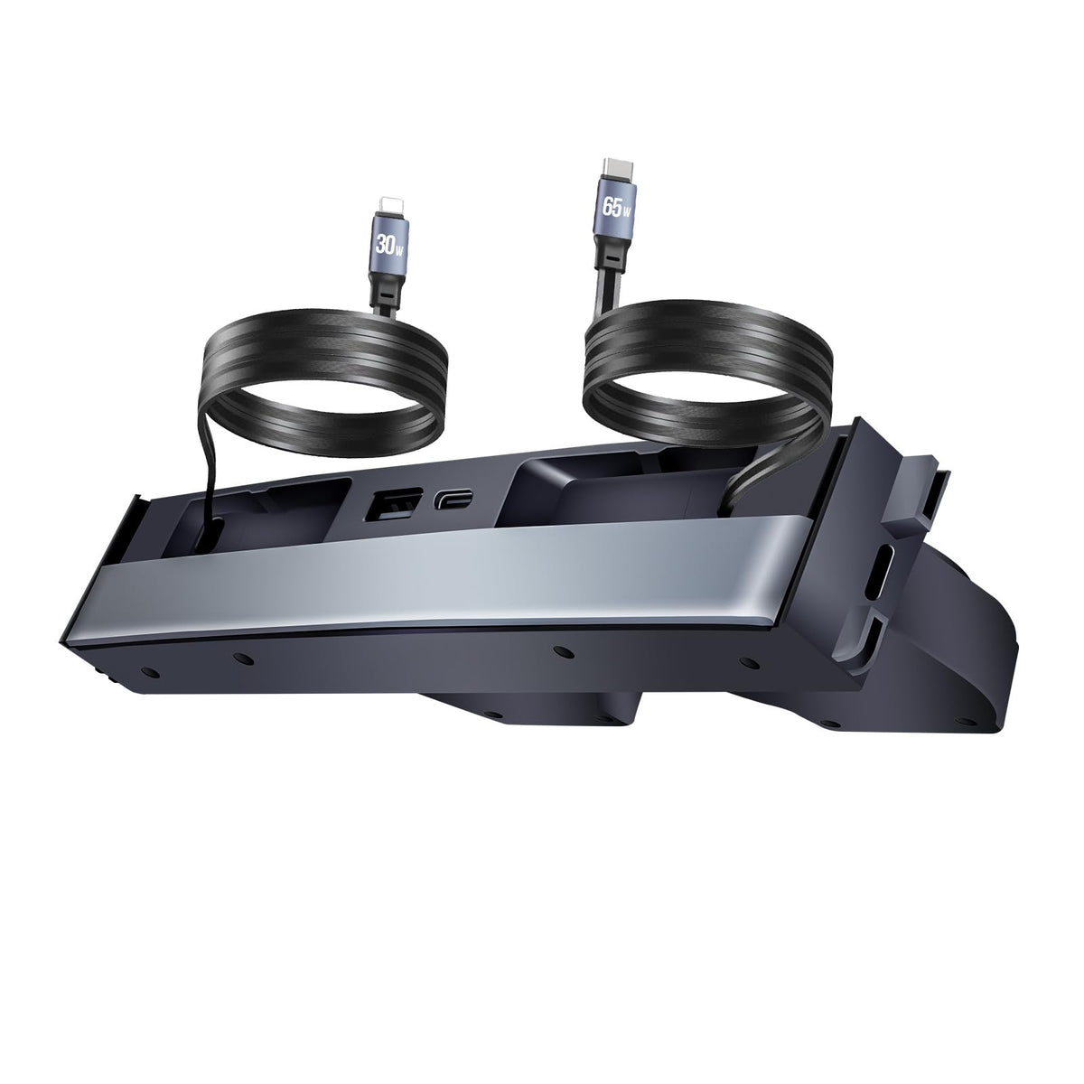 TUDEAO hub front view installed in Tesla console showing neat charging