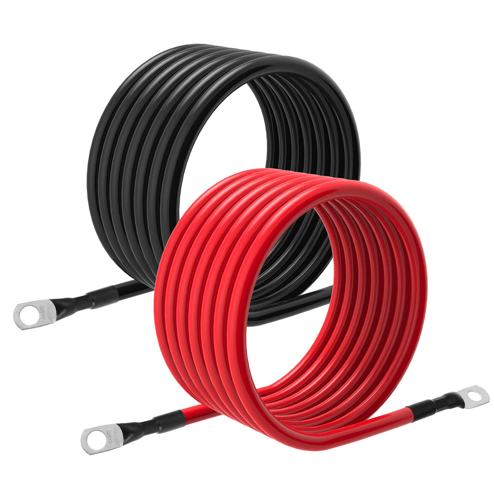 TUELETFU front view of red and black 5 AWG cables showing color-coded polarity and flexibility