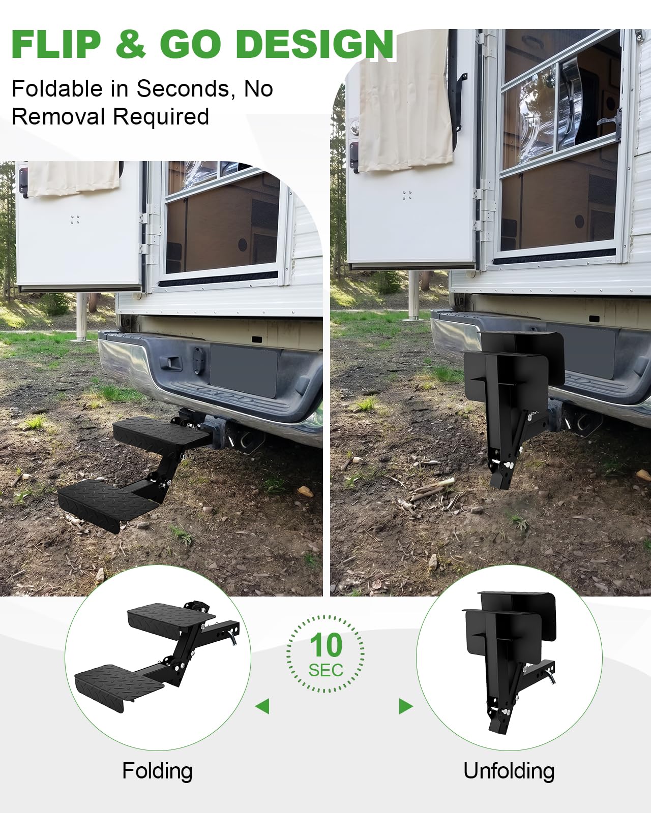 Turnirace folded profile locked against bumper for compact travel