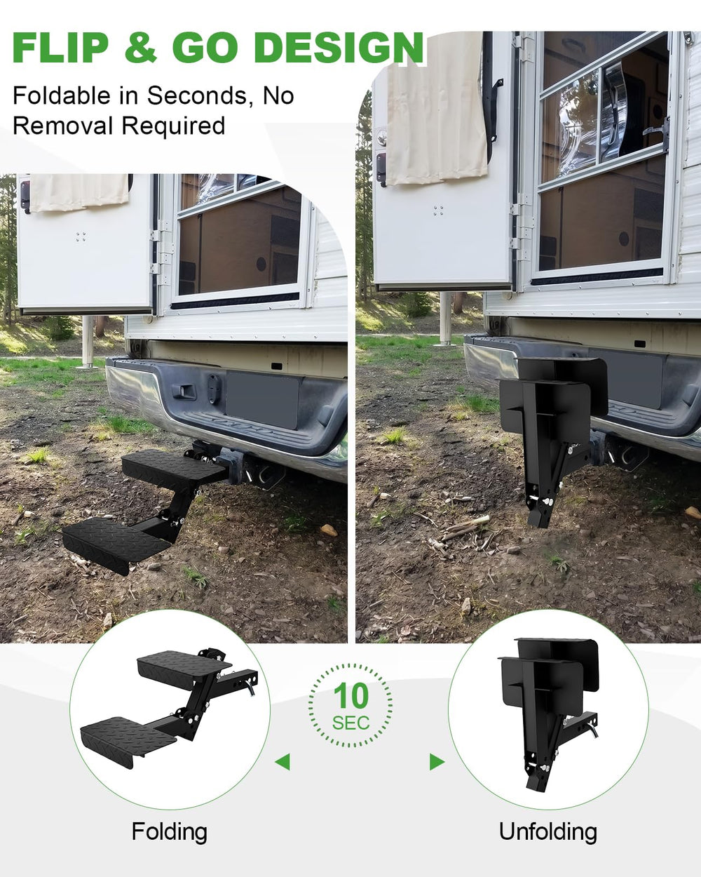 Turnirace folded profile locked against bumper for compact travel