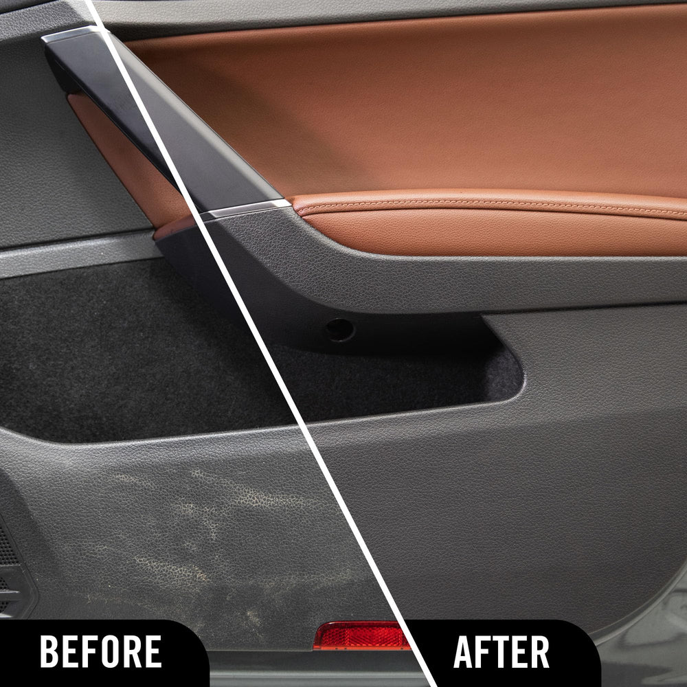 Turtle Wax spray action on seat showing quick stain removal benefit