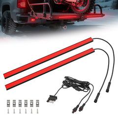 Turvysen front view of two 15-inch LED tail light strips showing clear red lenses and benefits for visibility