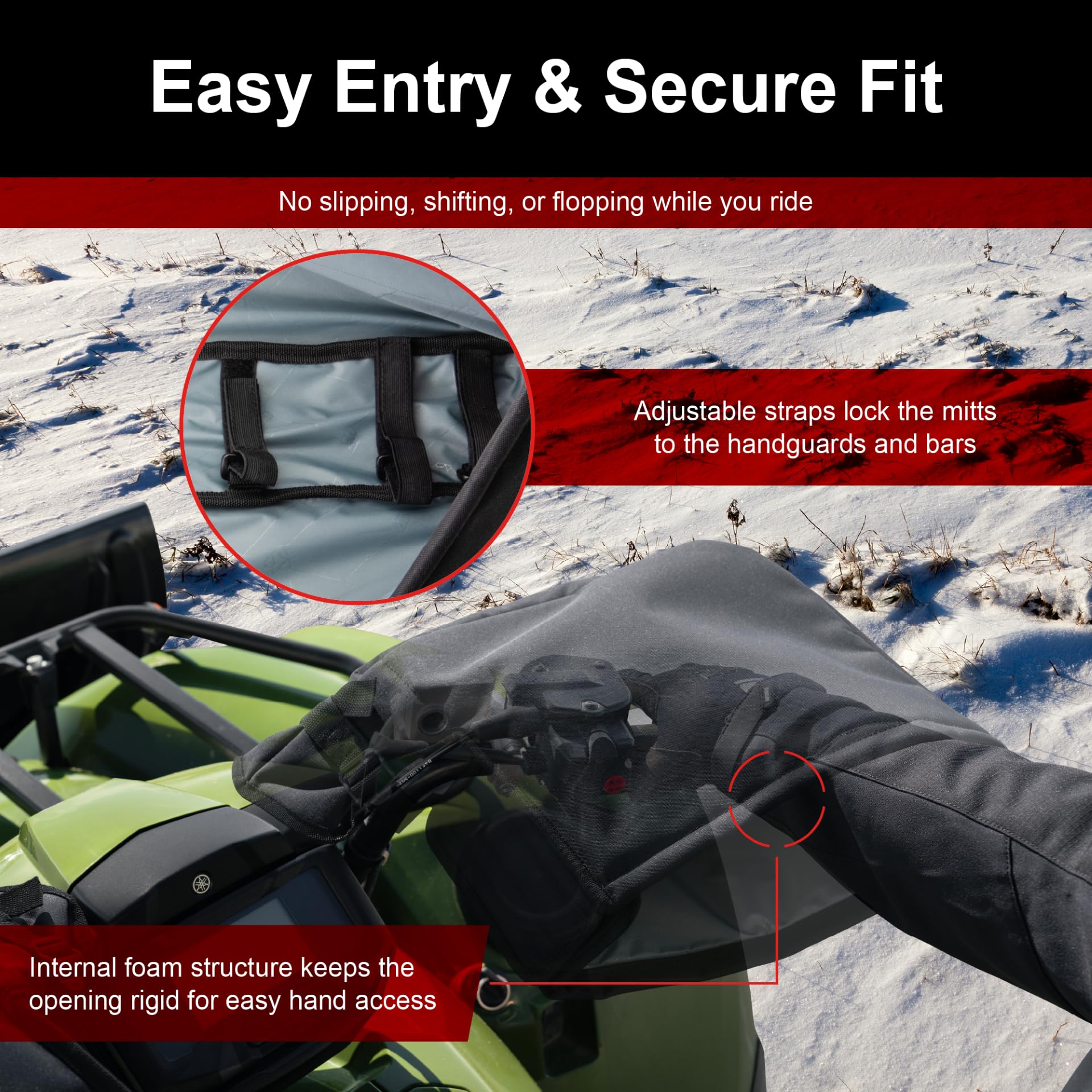 TUSK Cold Pro installed on ATV handlebars showing snug universal fit