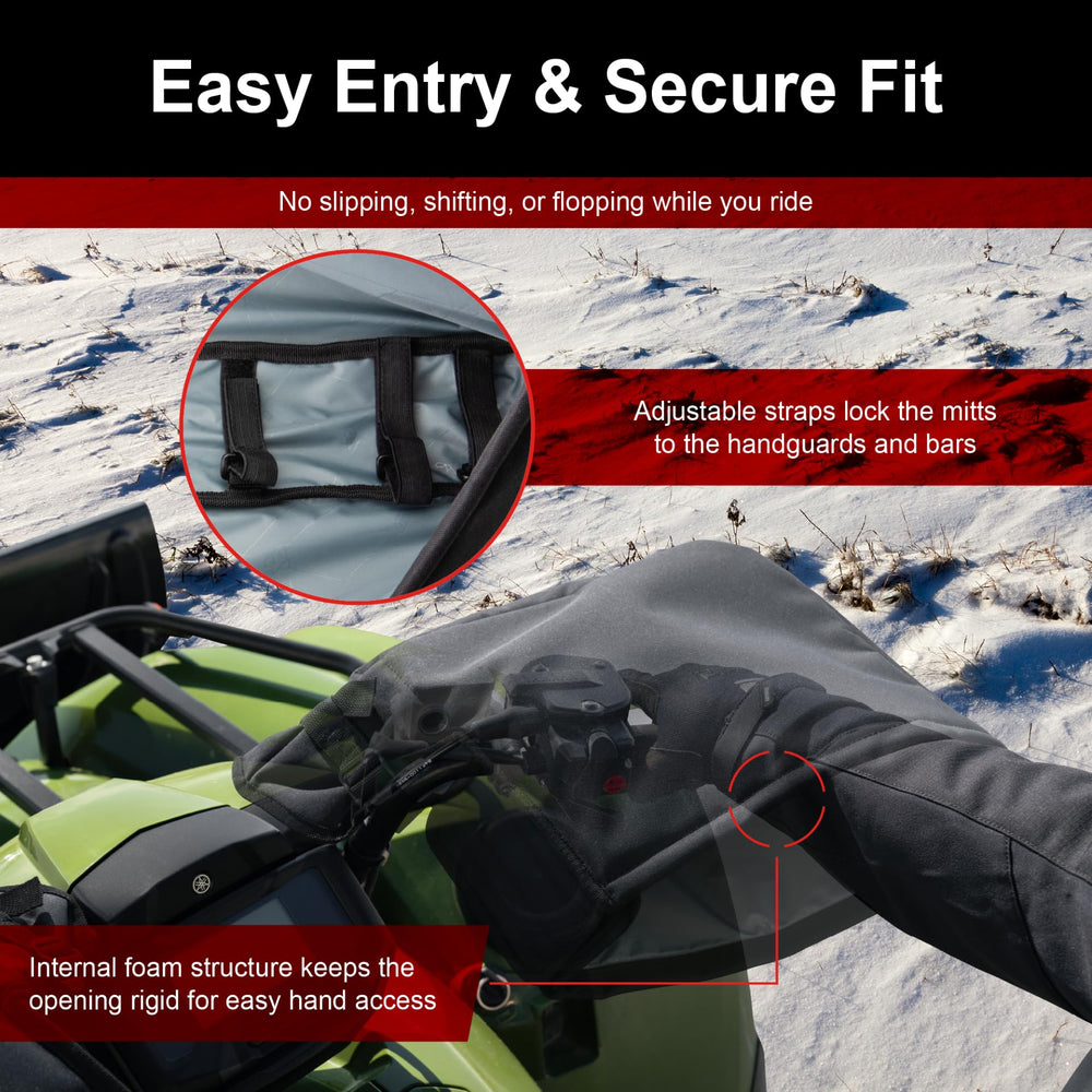 TUSK Cold Pro installed on ATV handlebars showing snug universal fit