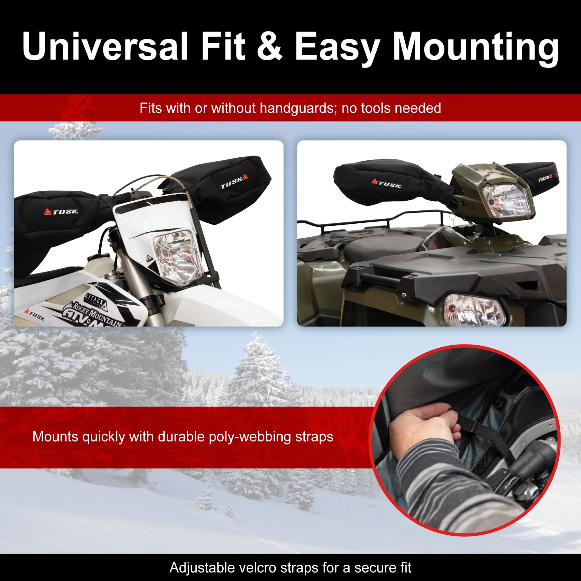 TUSK Cold Pro mounted on motorcycle with clear access to controls and levers