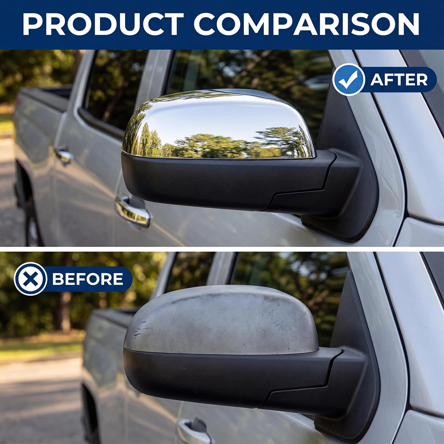 Tutor Auto mirror covers next to ruler showing size and accurate fitment benefit