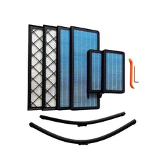 Tvuidgeg kit laid out showing HEPA filters, pre-filters and blades for improved air quality