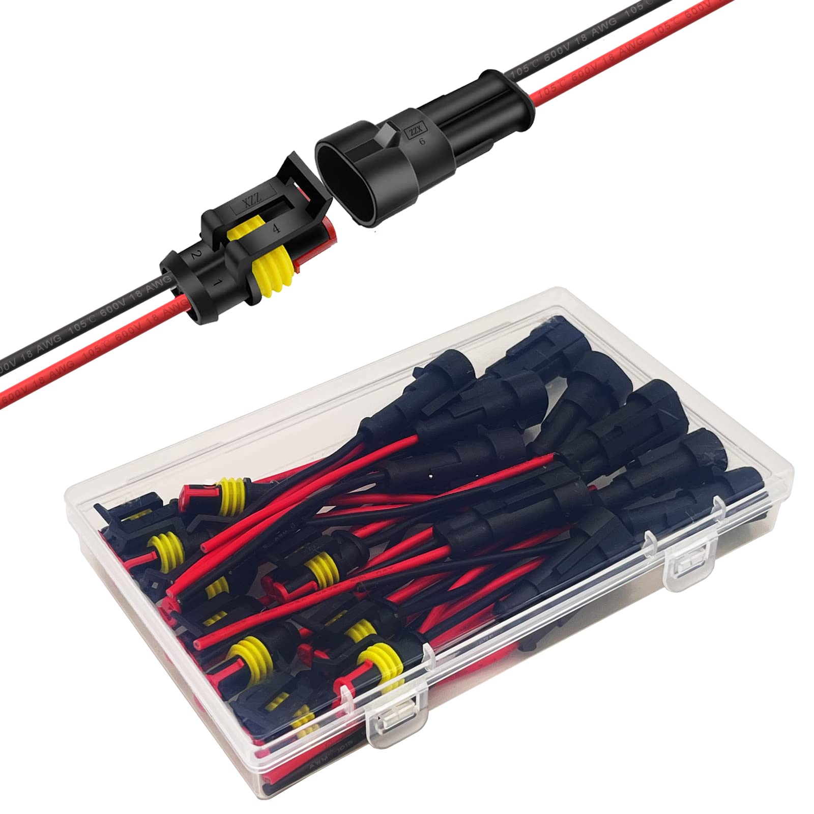 Twippo front packaging showing ten 2-pin waterproof connector sets and contents