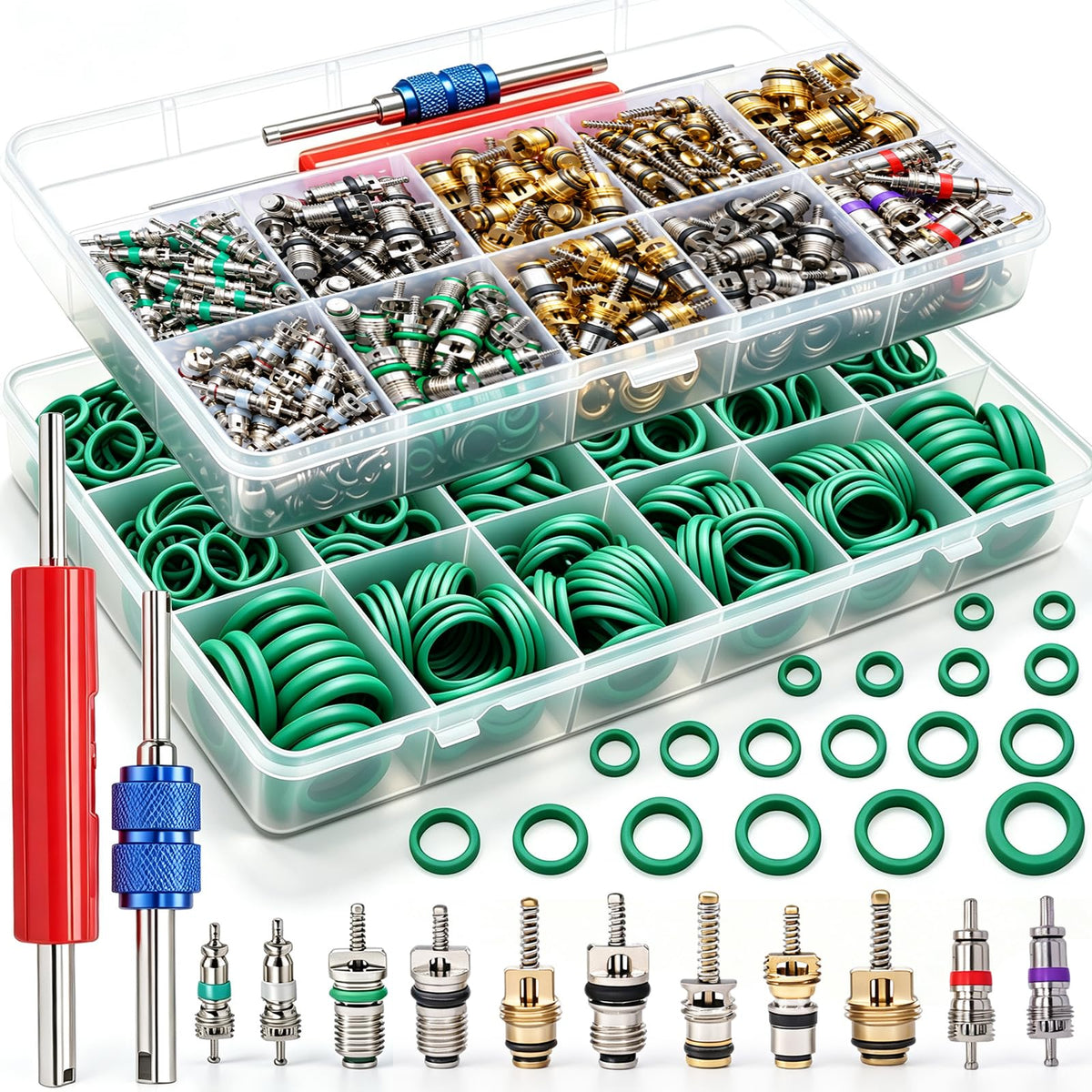 TWTADE front packaging of 270 O-rings and 102 valve cores showing kit contents for quick use