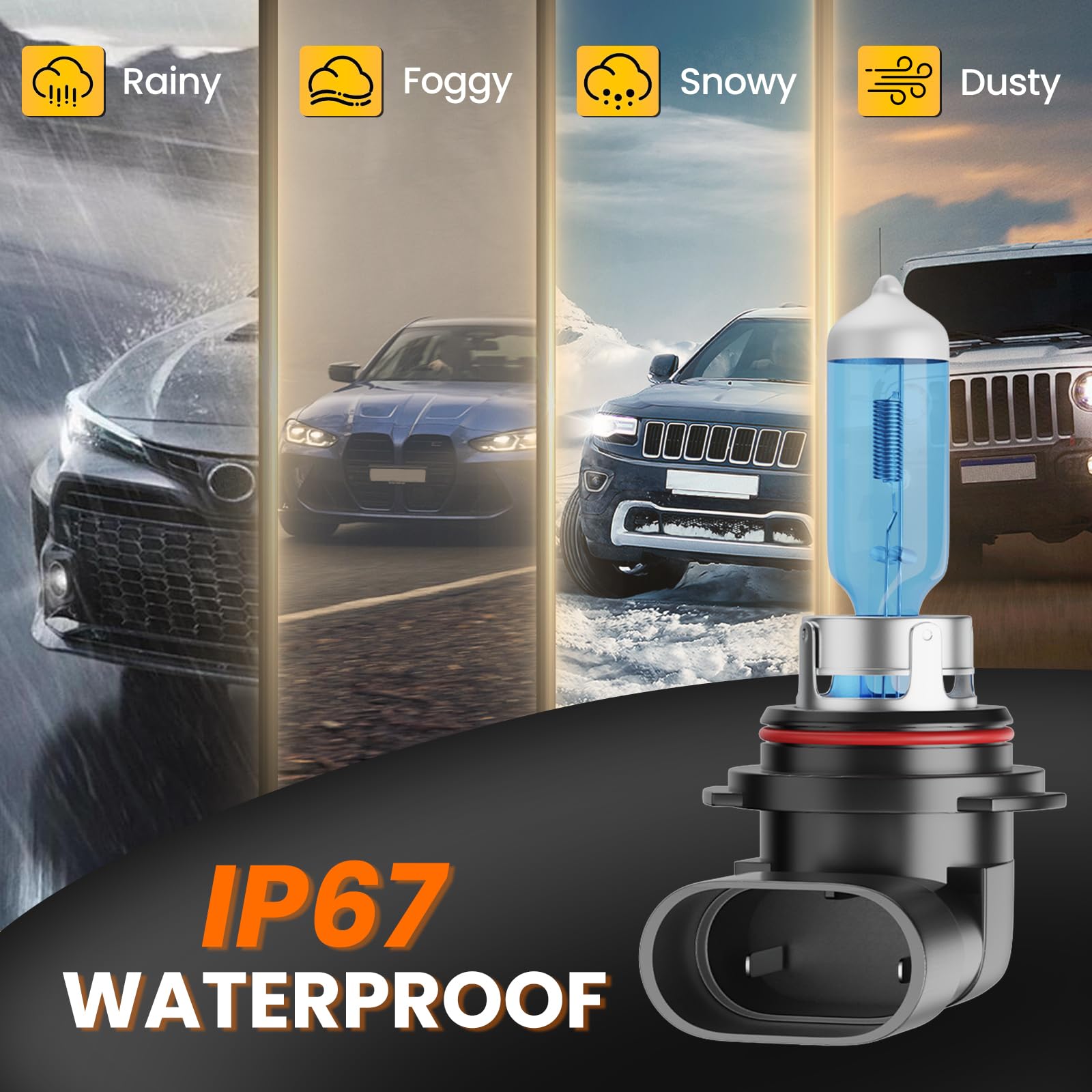TXBILMOO bulb under running water illustrating IP67 weatherproof protection