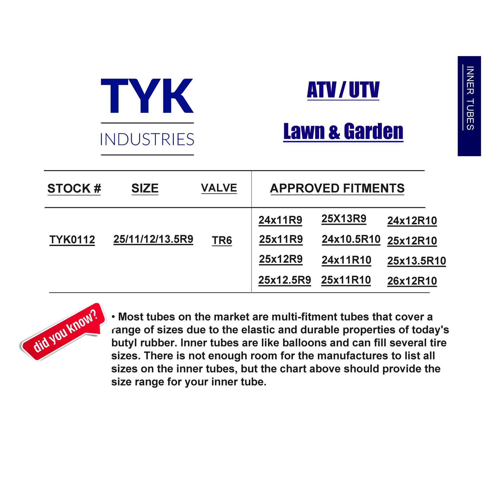 TYK Industries inner tube mounted on an ATV wheel showing reliable field use