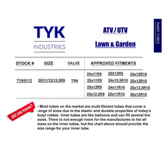 TYK Industries inner tube mounted on an ATV wheel showing reliable field use