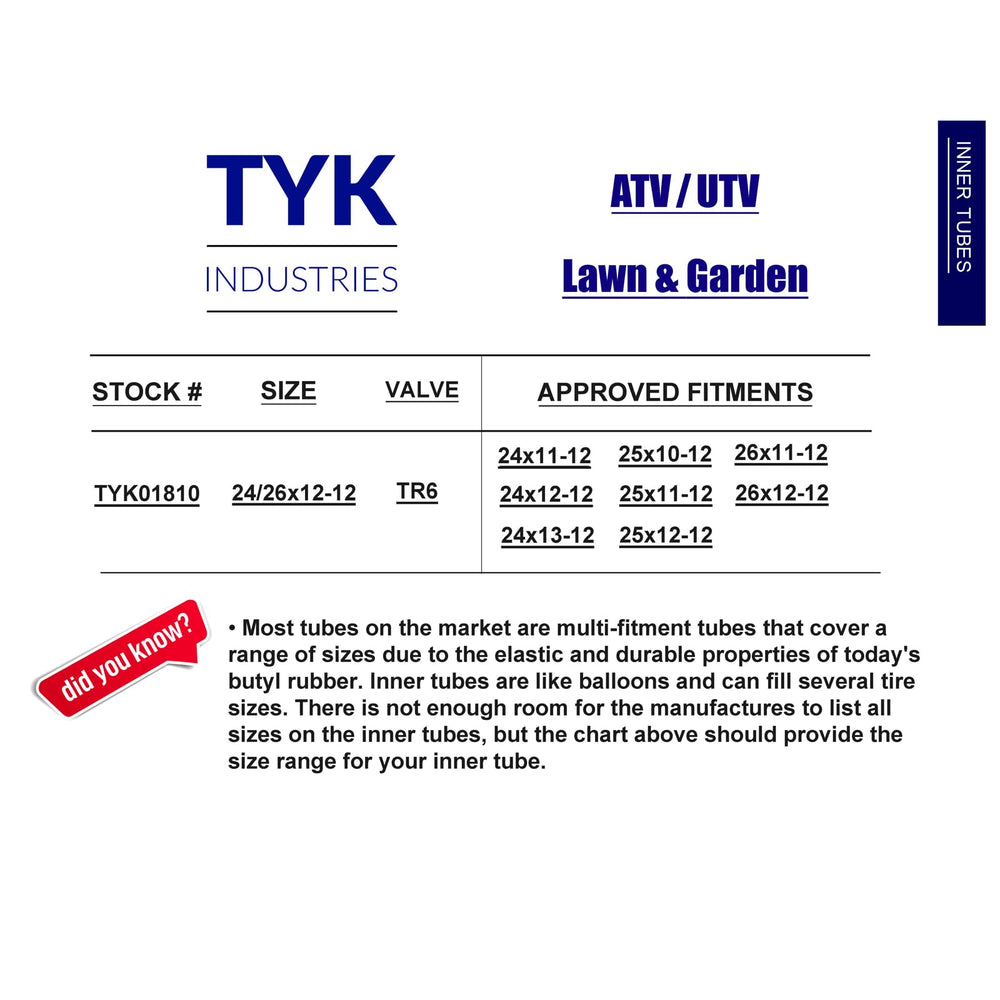 TYK Industries inner tube installed on an ATV tire demonstrating fitment