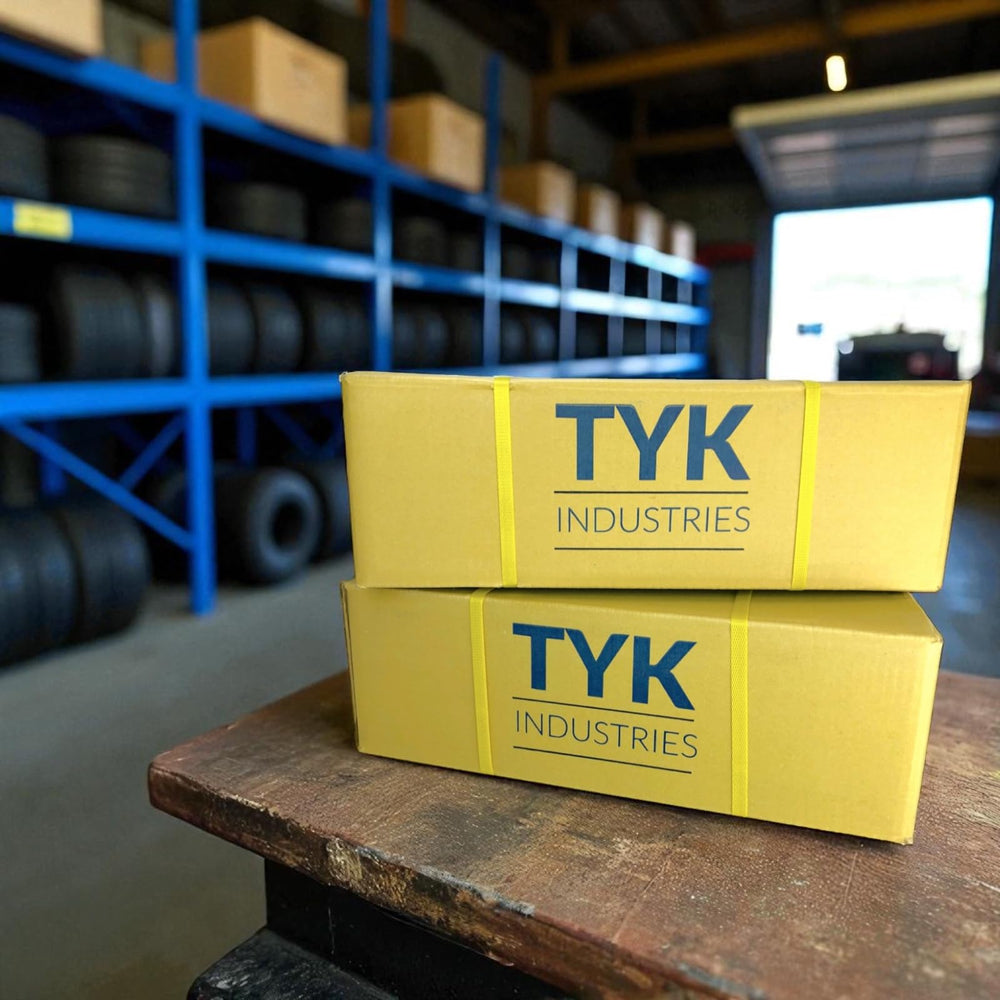 TYK Industries tube beside a ruler scale showing size compatibility