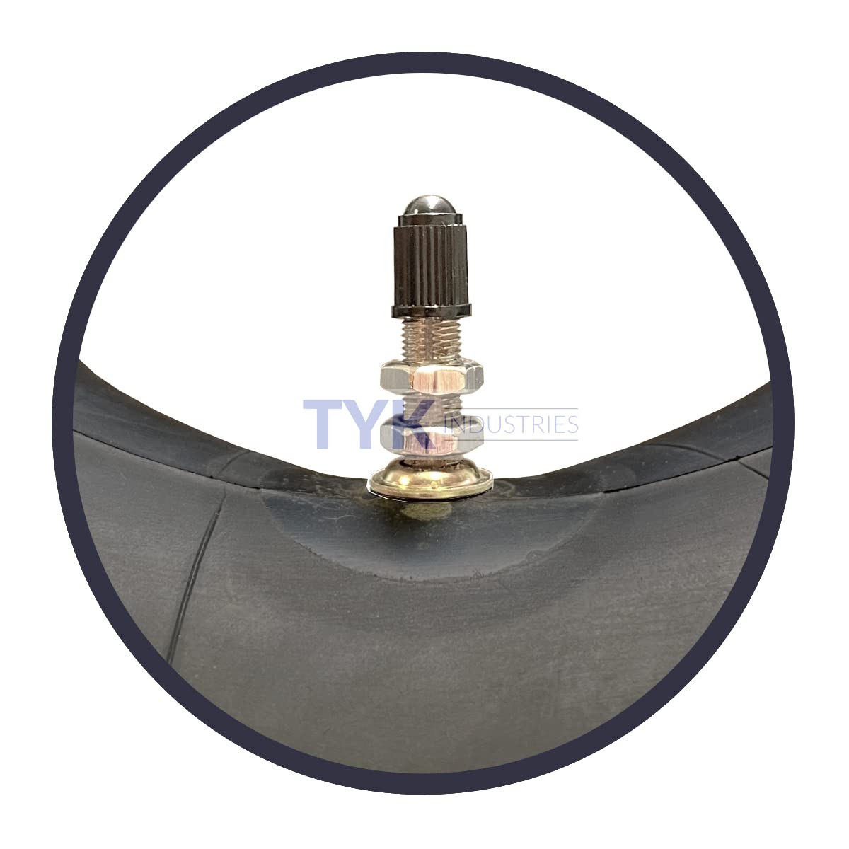 TYK Industries TR6 valve stem close-up highlighting secure seal and easy inflation