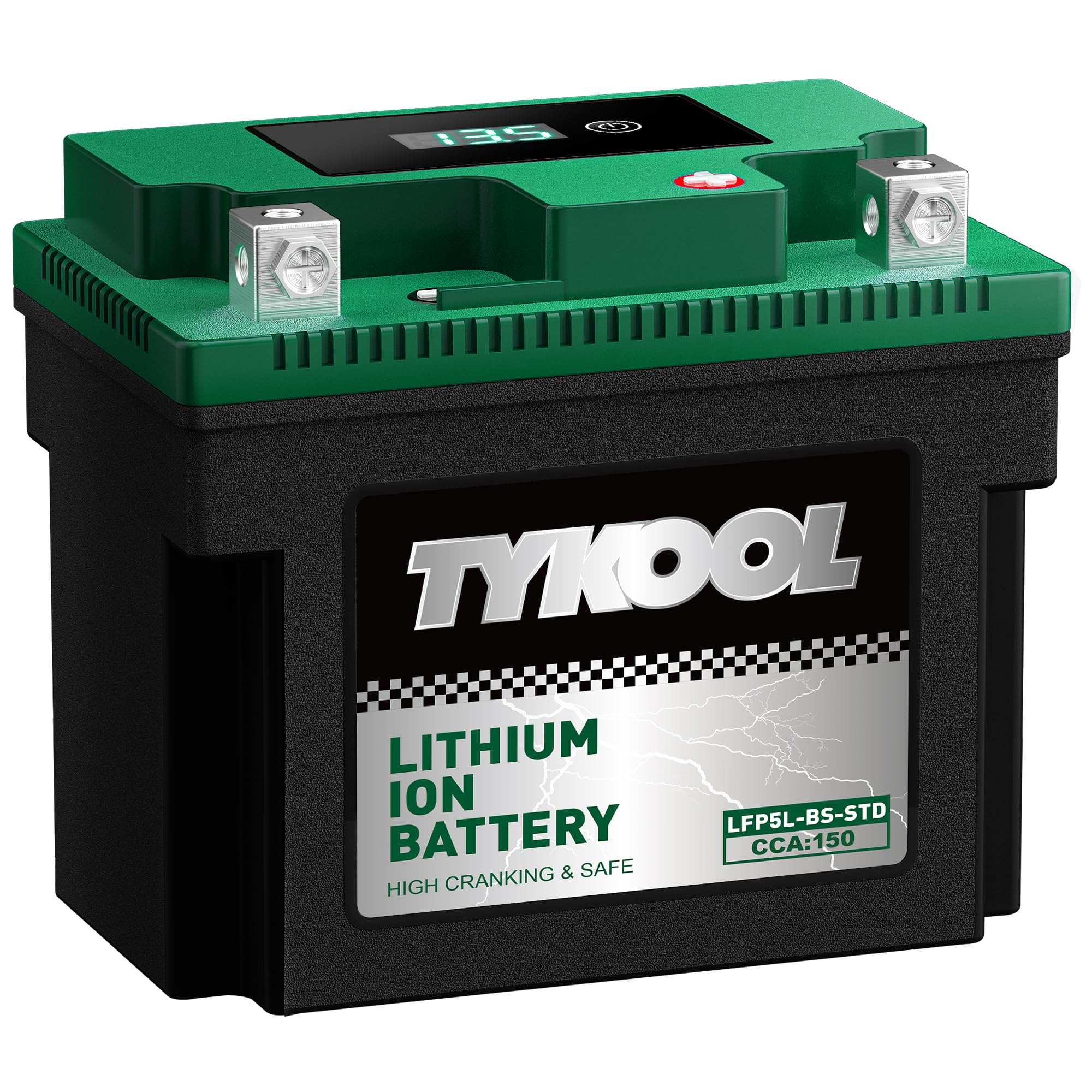 TYKOOL close-up digital readout displaying voltage for quick checks