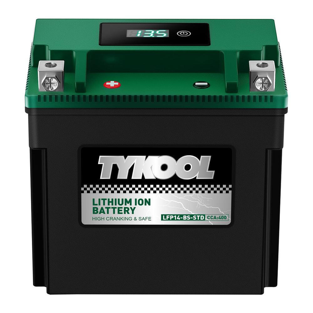 TYKOOL front view showing compact YTX14-BS replacement and weight benefits