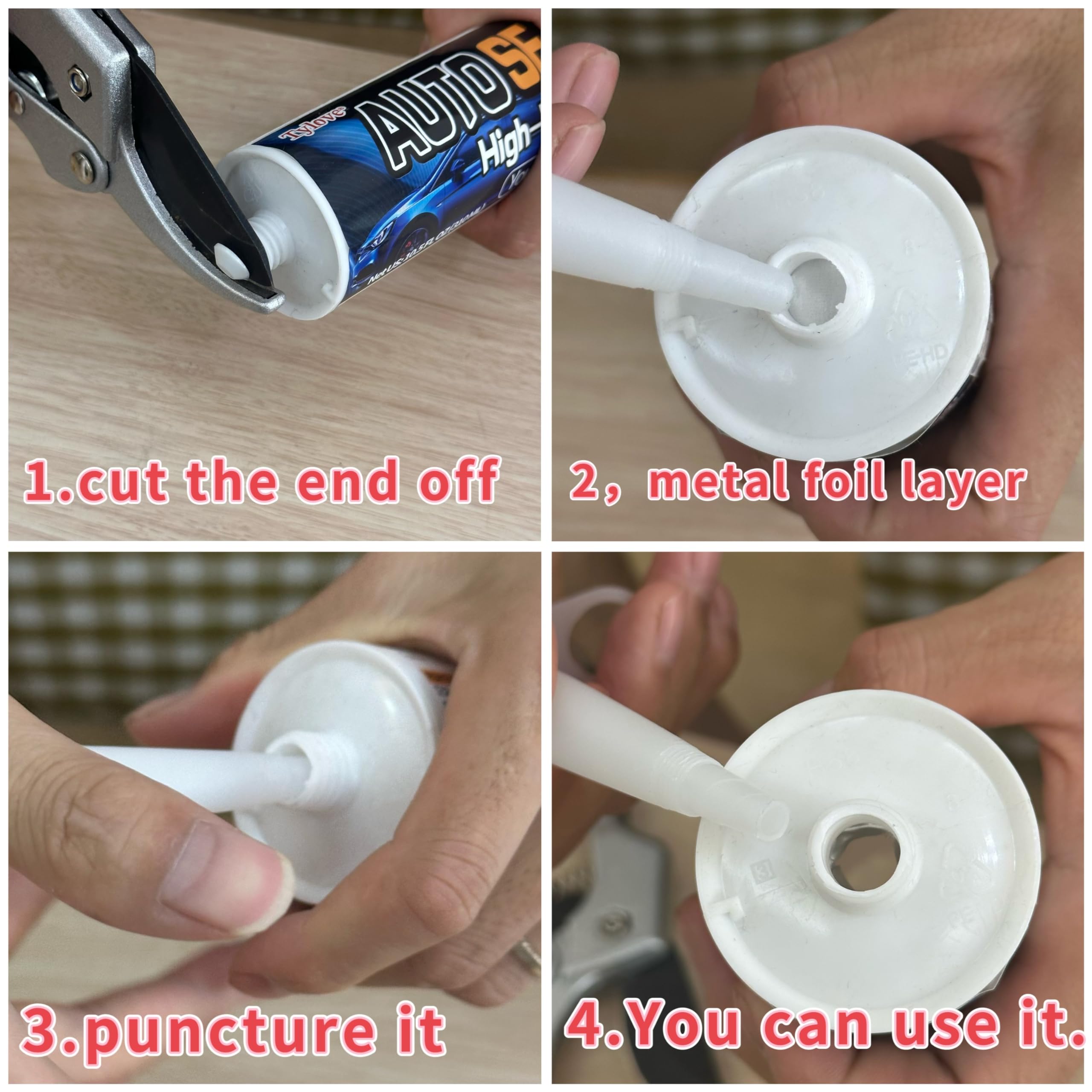 Tylove cartridge beside caulk gun showing size comparison and ease of use