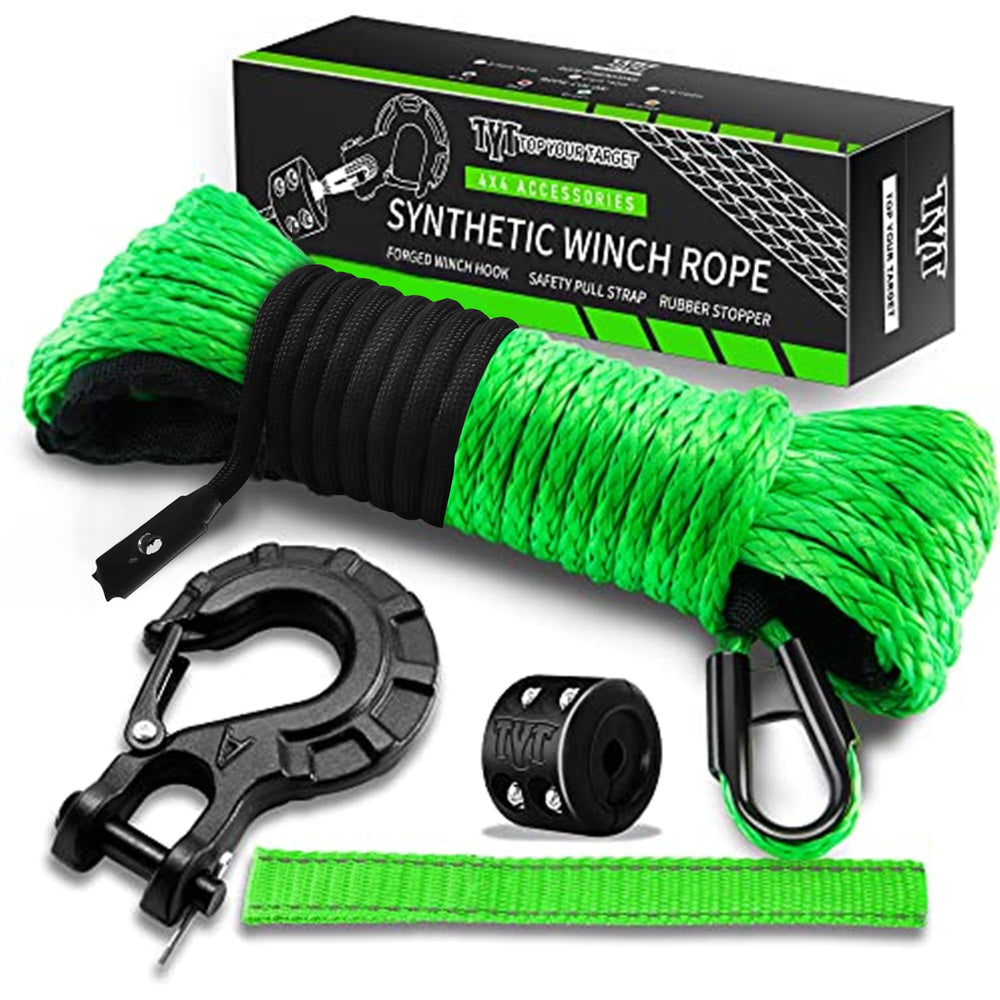 TYT front view of packaged winch rope kit showing complete contents and benefits