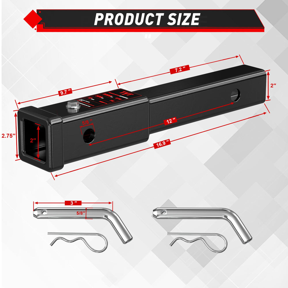 TYT close-up of 5/8-inch hitch pin and secure connection benefit