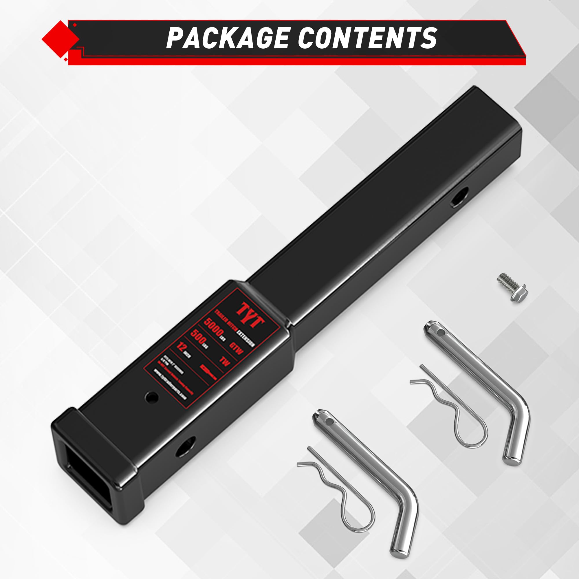 TYT included hardware laid out showing two sets of 5/8-inch pins